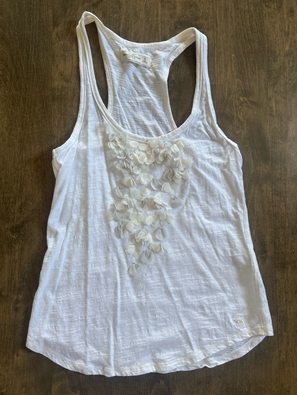 Vintage Abercrombie and Fitch Women's White Floral Appliqué Racerback Tank Sz M